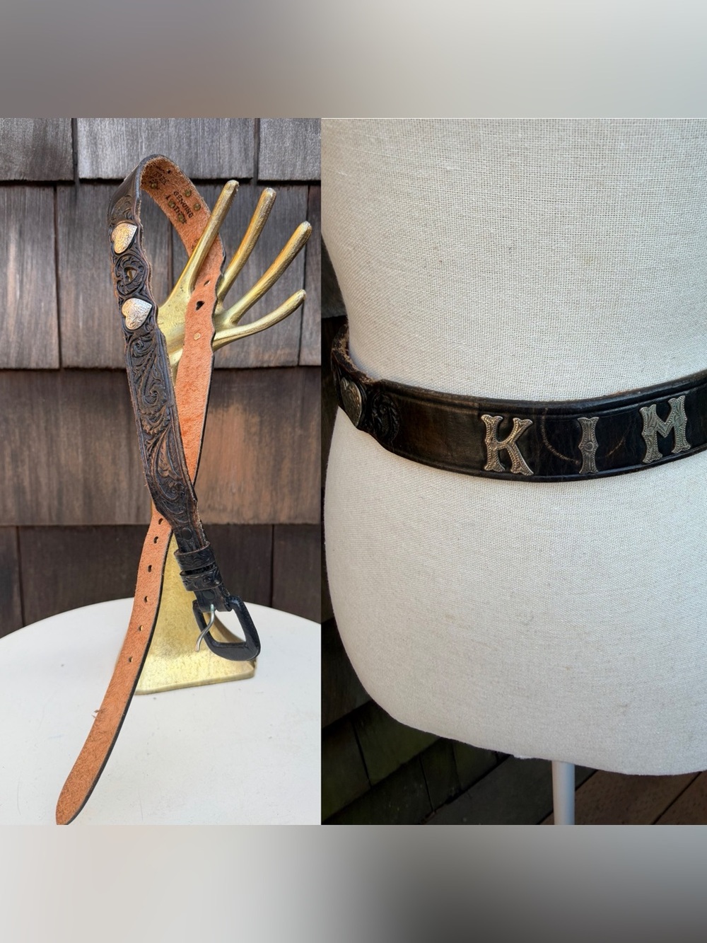 Western belt brown tooled leather hearts KIM theme fits 26-29” Silver Creek.
